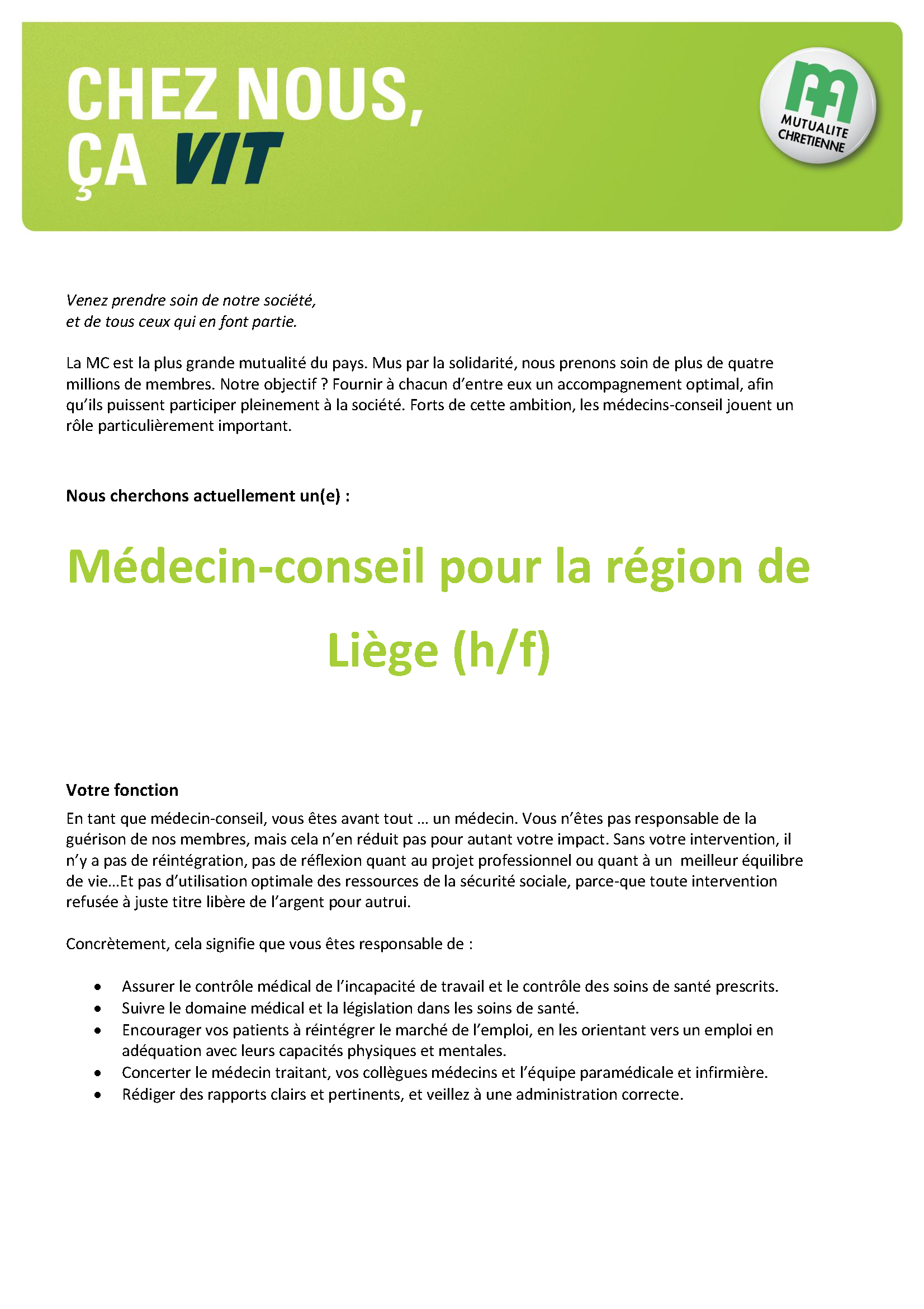 offre d'emploi MC Liège 1